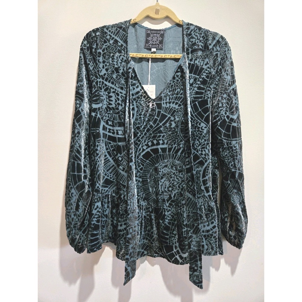 Johnny Was Jade NWT Velvet Burnout Silk Blend Blouse S Bell Sleeve Boho Romantic